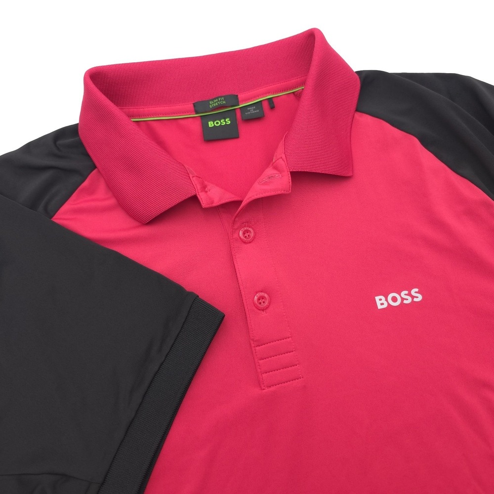 Hugo Boss Polo Shirt Men's XL Slim Fit Performance Stretch Golf Pink/Black Logo